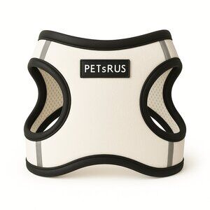 PETsRUS Step-in Vest Dog Harness Quilted Vegan White Leather Breathable Mesh